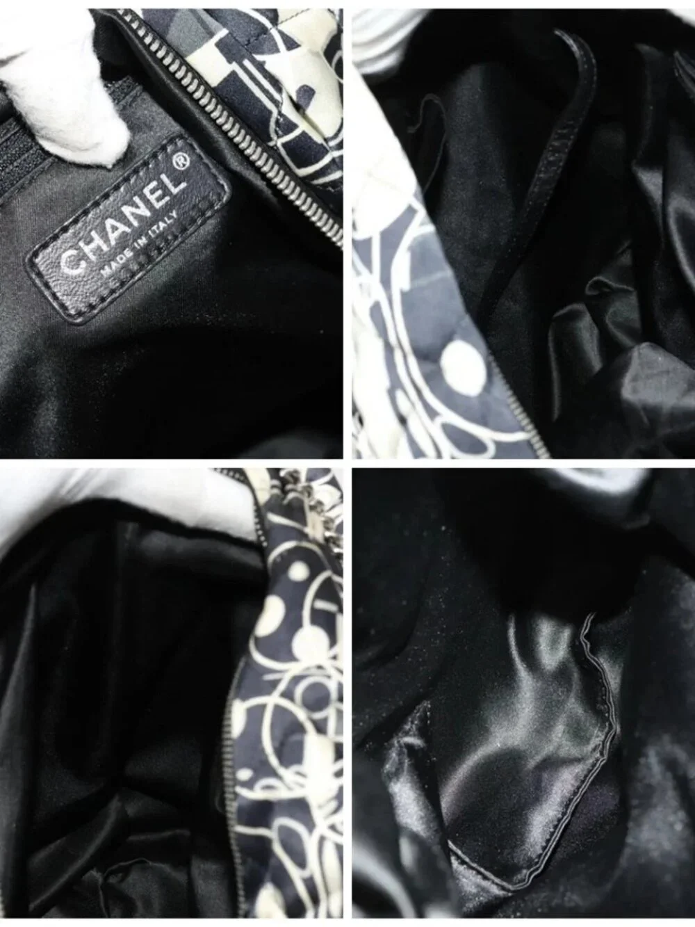 CHANEL Matelasse Chain Shoulder Bag Silk Black Silver CC Auth 120924